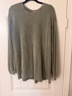Free People Long Sleeve Washed Olive Green Crewneck Shirt